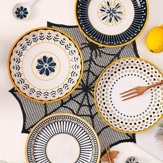 1 stuks Halloween Spinnenweb Maaltijdmat Diameter 30cm Zwart Kant Maaltijdmat gray