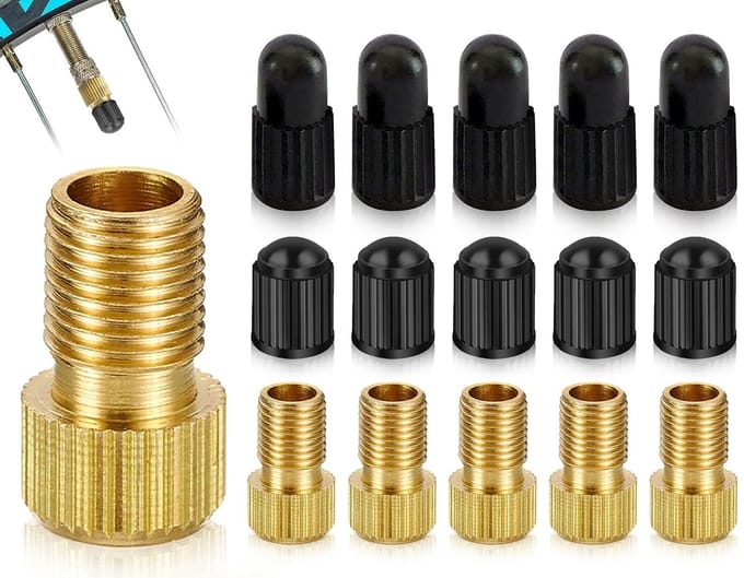 Dailygoods - Fietsventieladapterset met 5 Messing Adapters en 10 Dopjes