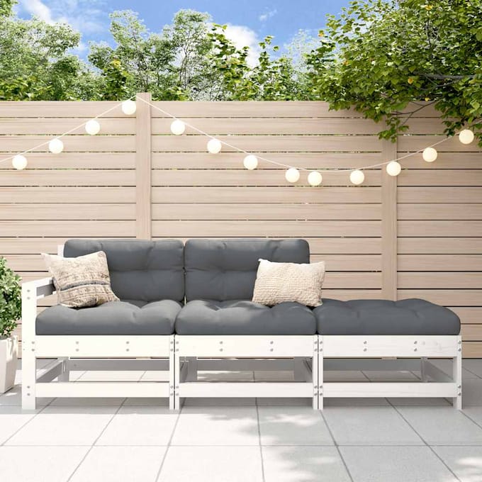 vidaXL - 3-delige - Loungeset - met - kussens - massief - hout - wit