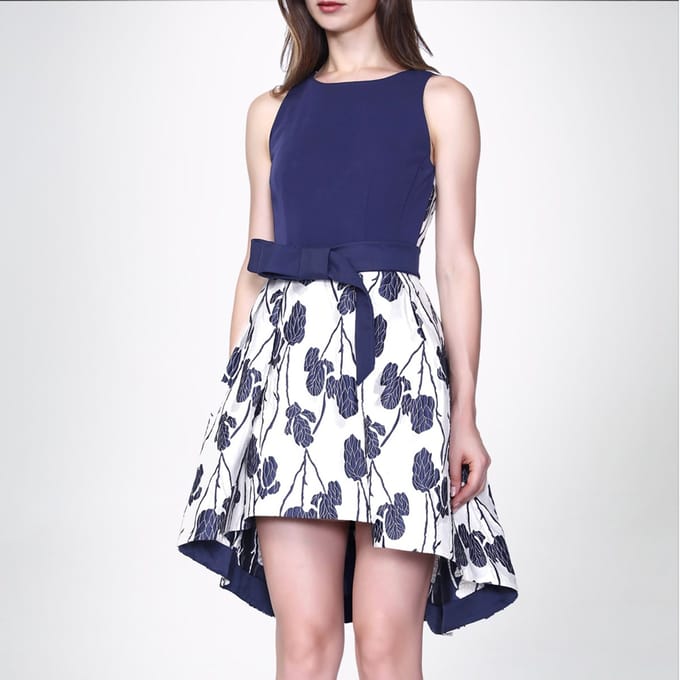 Flower Jacquard Skater -jurk en toegevoegde riem