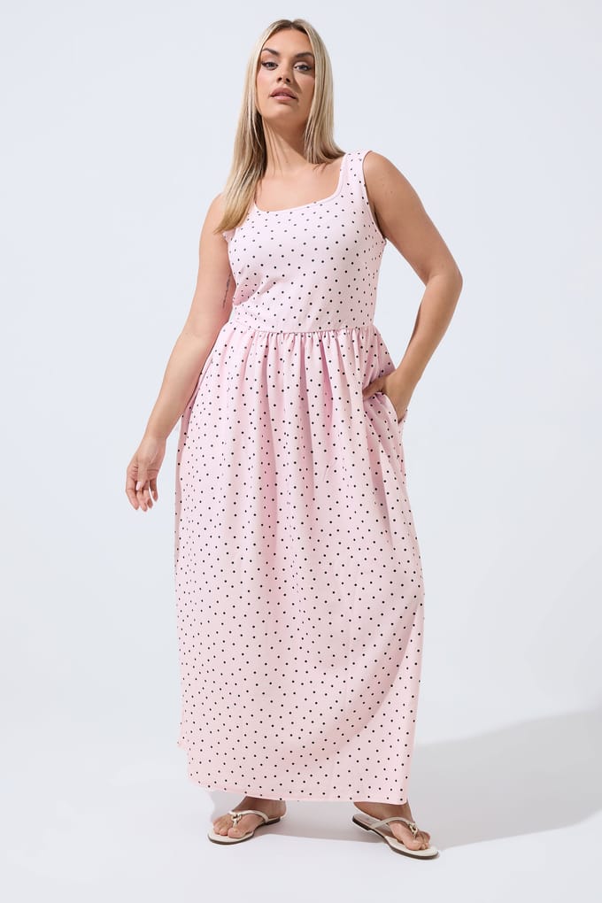 Limited Collection Roze Maxijurk Met Stippen Size 40