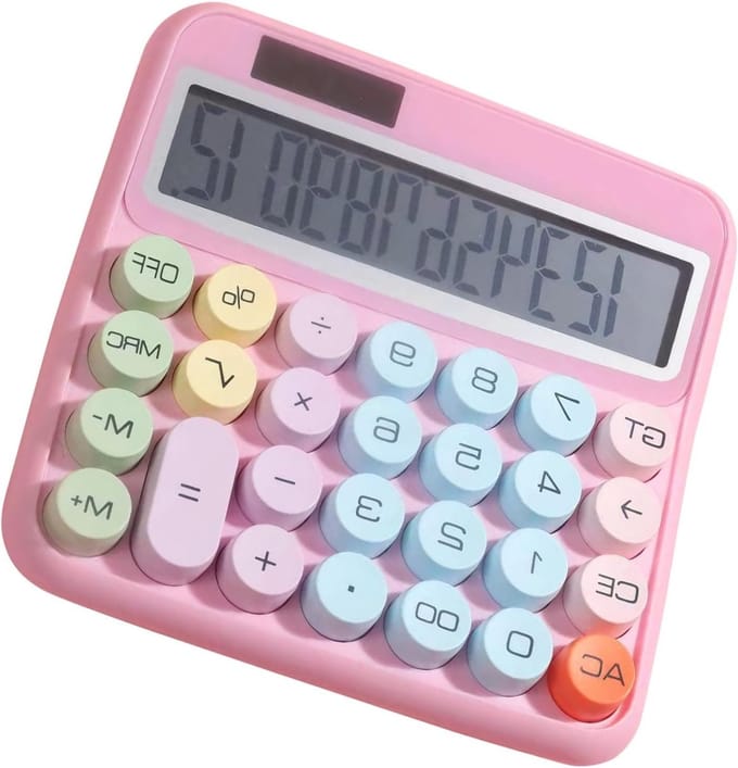 Bureau Rekenmachine - Grote Optelmachine - Bedrijfsadministratie - 12 Cijfers Groot LCD - 15.3x14cm - Roze