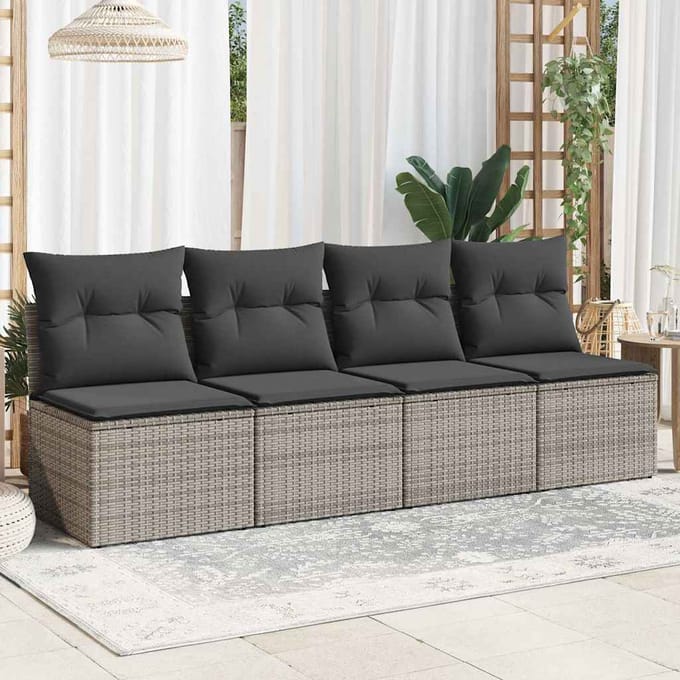vidaXL - Tuinbank - 4-zits - met - kussens - poly - rattan - grijs