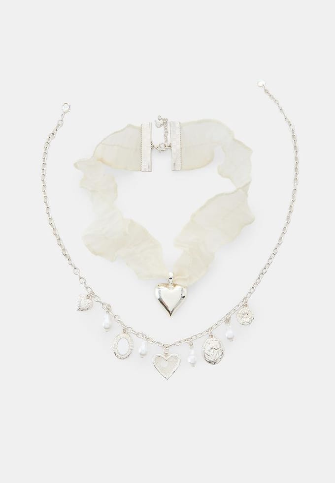 Stradivarius Set van dubbele kettingen met charms  Grijs OS