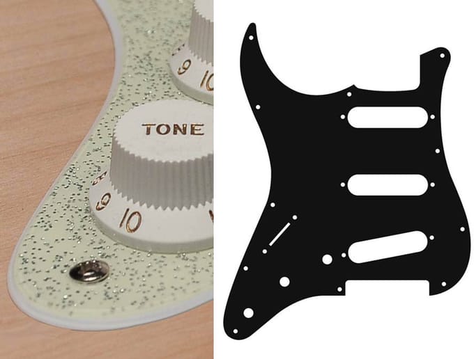Boston SL-213-SCH pickguard, Stallion, standard, SSS, 3 pot holes, 3-5 switch, lefthanded, 2 ply, sparkling champagne