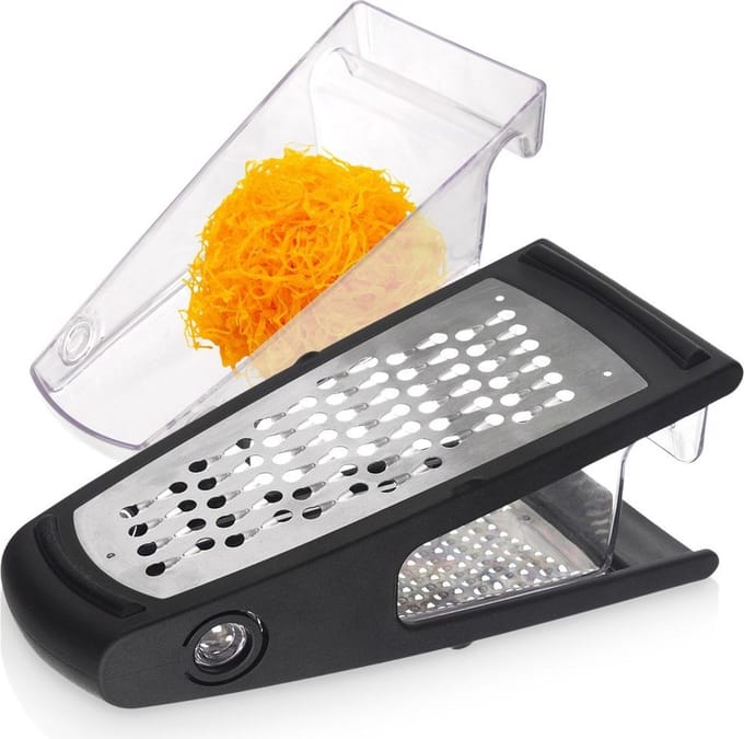 Keukenrasp Edelstaal met Container 24 cm - Raps - Handrasp - Kaasrasp