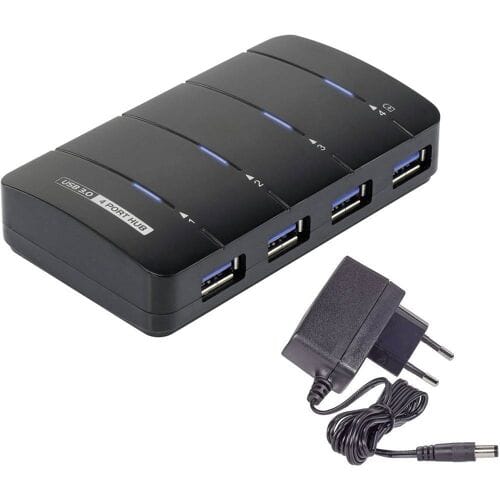 Renkforce RF-3016752 USB-hub 4 poorten USB-A USB 3.0 5 GBit/s Met status-LED's Zwart