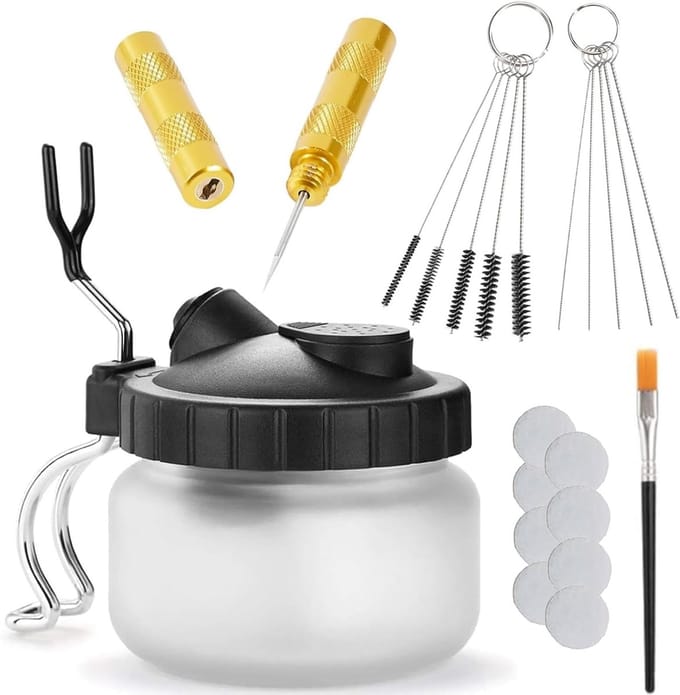 Complete Airbrush Reinigingsset met Borstels, Naalden, Scraper en Filterpads voor Optimale Schoonmaak