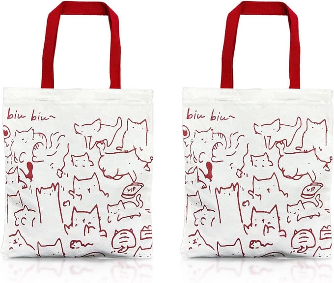Set van 2 Canvas Draagtassen met Ritssluiting voor Kattenliefhebbers
