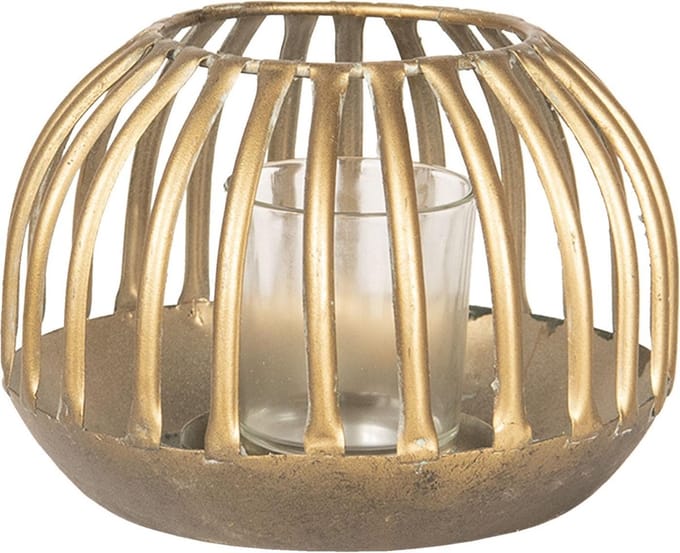 Clayre & Eef Windlicht Ø 15x10 cm Goudkleurig Metaal