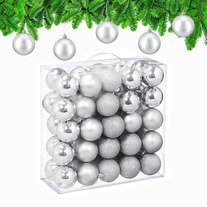 kerstballen set van 50 - Ø 6 cm - kunststof - onbreekbaar - zilver