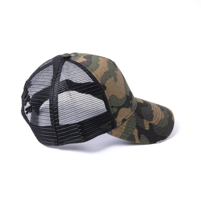 Milliner Plain Camo Distressed Cotton Trucker