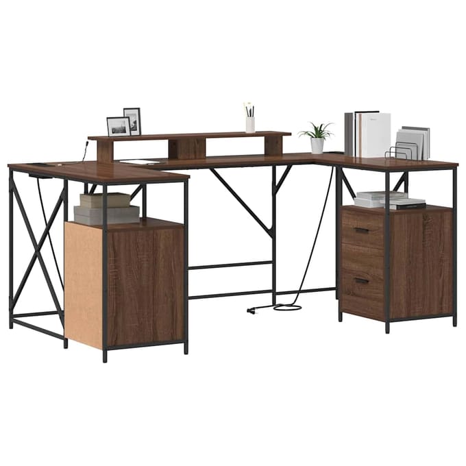vidaXL - Bureau - Bruin - Eiken - Bewerkt - hout - 182 - x - 101 - x - 87,5 - cm