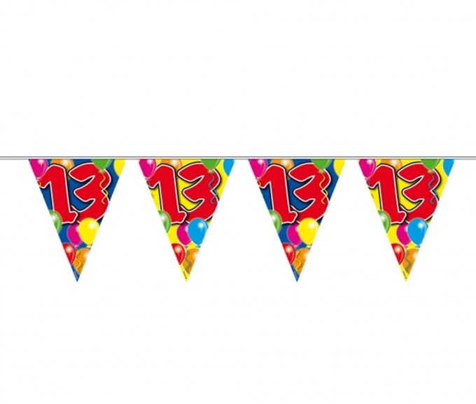 Folat Vlaggenlijn 13 jaar - 2x - 10 meter - plastic - leeftijd versiering - 13e verjaardag - feestartikelen