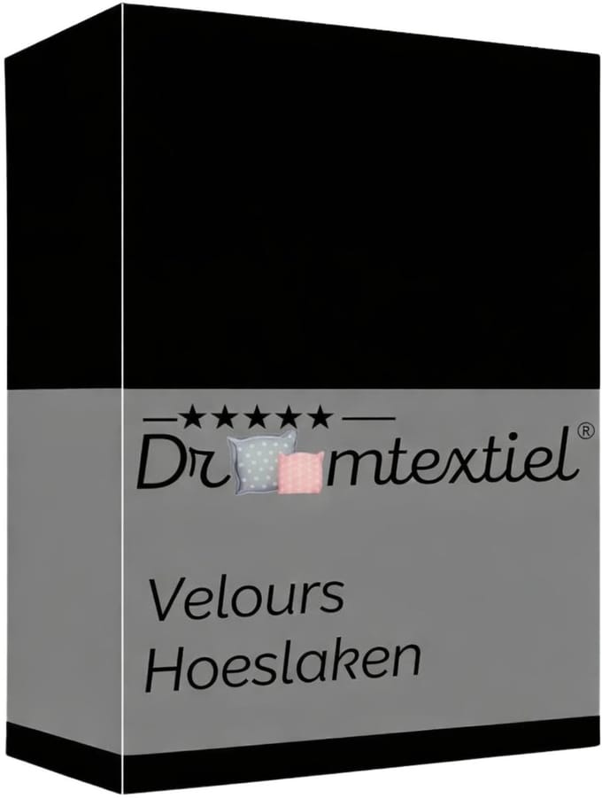 Droomtextiel Velours Hoeslaken Zwart - 90x200 cm