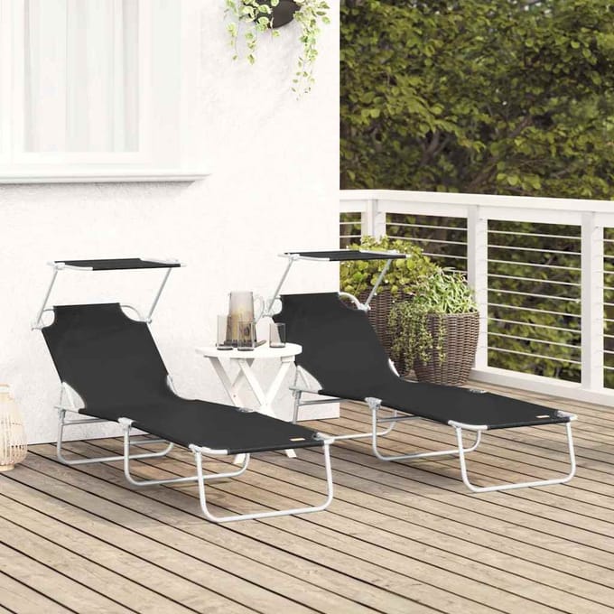 vidaXL Ligstoel 2 pcs Zwart 58 x 188 x 77cm Polyester