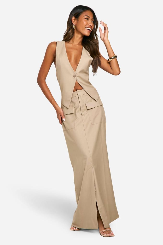 boohoo Dames Twist Back Detail One Button Waistcoat | Steen | Maat: 42