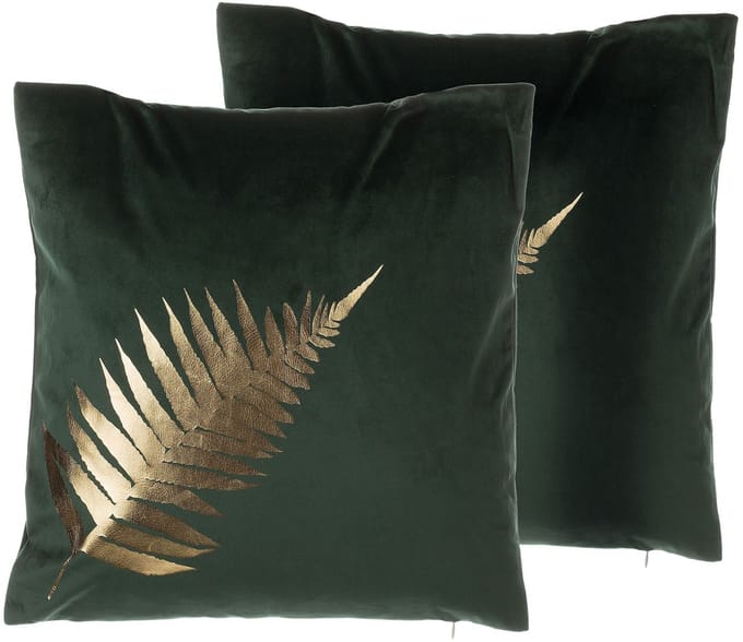 FERN - Sierkussen set van 2 - Donkergroen - 45 x 45 cm - Fluweel
