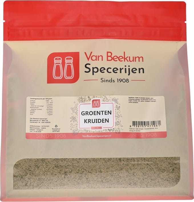 Van Beekum Specerijen - Groenten Kruiden - 1 KG (hersluitbare stazak)