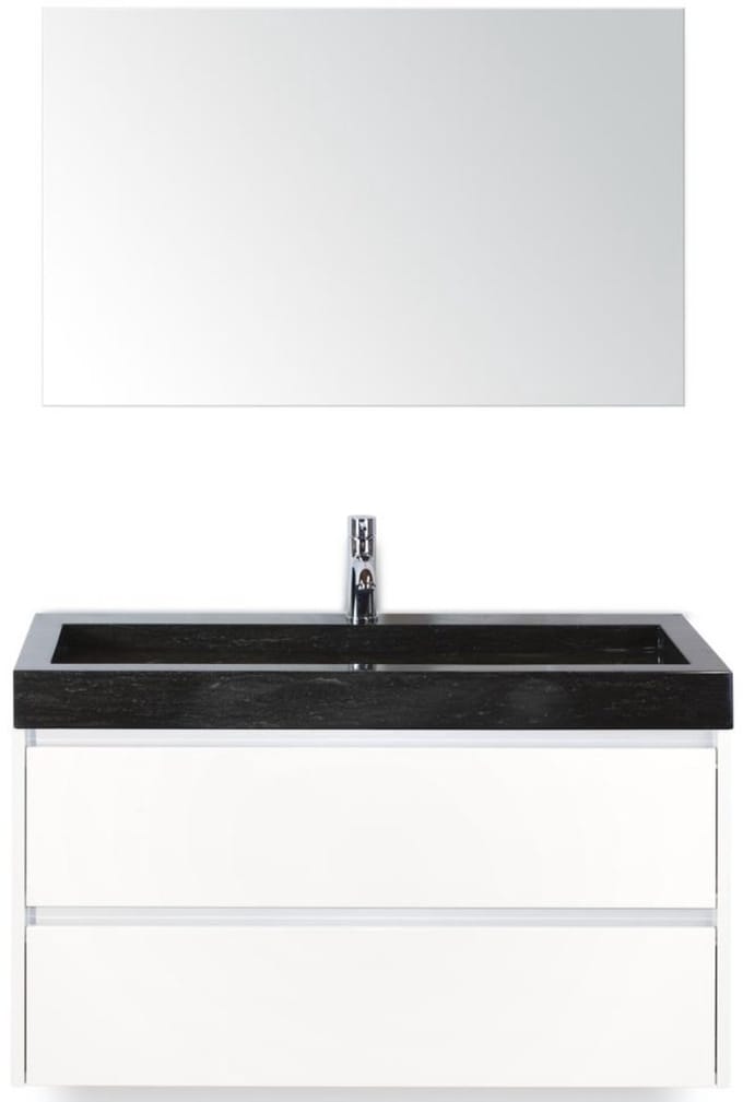 Dante Badmeubelset 100 cm - Wit Hoogglans - Wastafel Hardsteen Wit Lucca met Spiegel