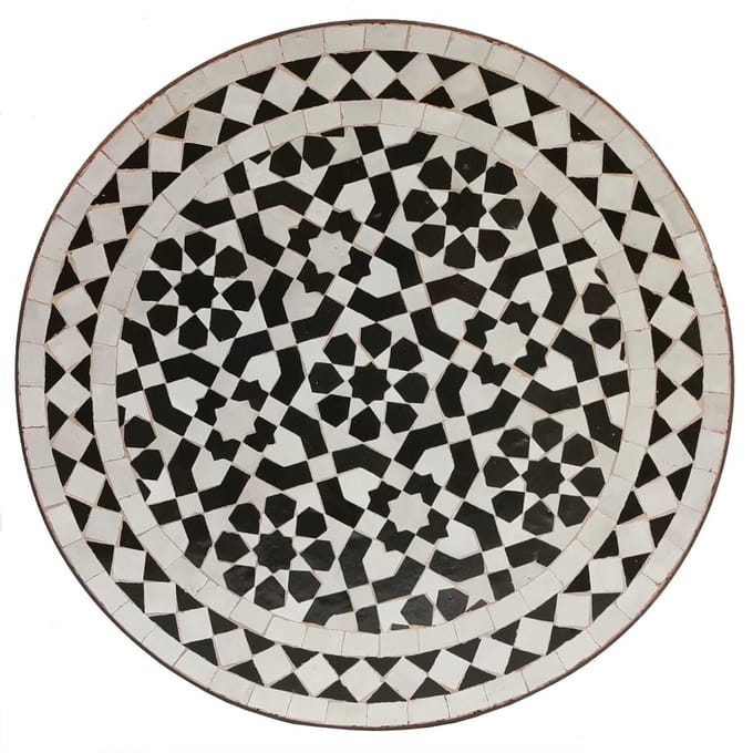 Mozaïek bijzettafel Ø45cm zwart wit geglazuurd
