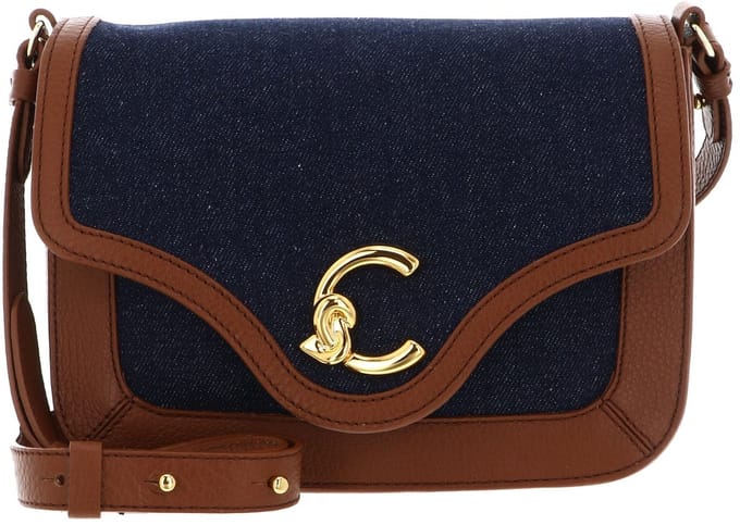 COCCINELLE Leren schoudertas C-Me Denim Shoulder Bag Blue Denim / Cognac donkerblauw