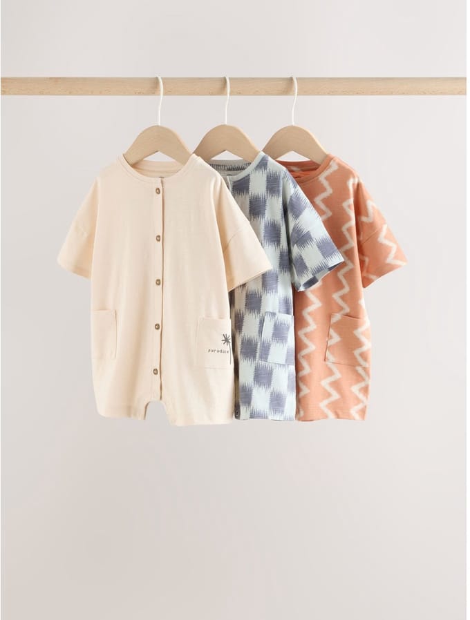 Next - Jongens - Verpakking van 3 jersey babyrompertjes - Naturel