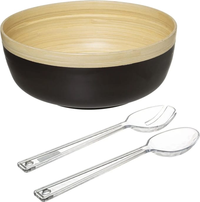 Secret de Gourmet Slakom/serveerschaal en slacouvert - Bamboe - D30 cm