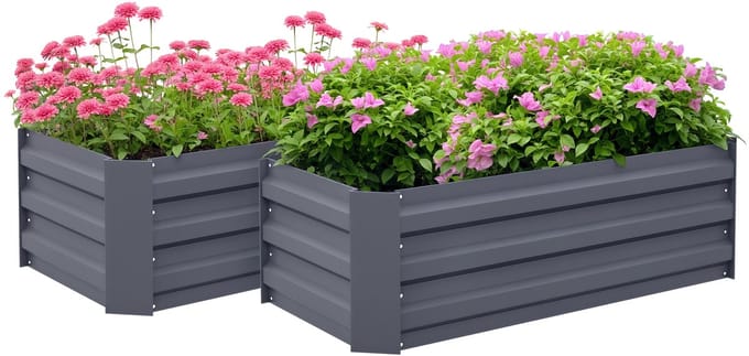 Killogood Lot van 2 moestuinbak afm. 100L x 50l x 30H cm - golfplaat staal grijs