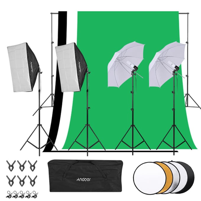 Andoer Fotografieset 1,8 m * 2,7 m Zwart Wit Groen Polyester-katoen Achtergronden 6 stuks Visachtige montage UK Plug white