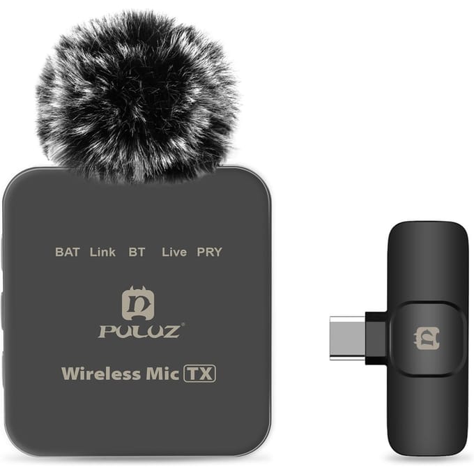 Système de microphone sans fil PULUZ PU646B avec 1 récepteur et 1 émetteur Portée de transmission de 10 m Type-C digital output noir