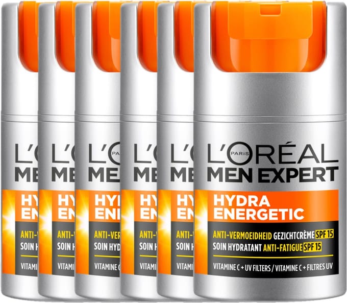 L'Oréal Paris Men Expert hydraterende dagcrème SPF 15 - 6x50ml - Voordeelverpakking Normale huid Antirimpel