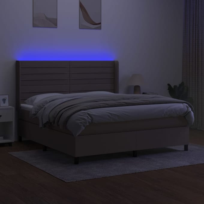 vidaXL - Boxspring - met - matras - en - LED - stof - taupe - 180x200 - cm