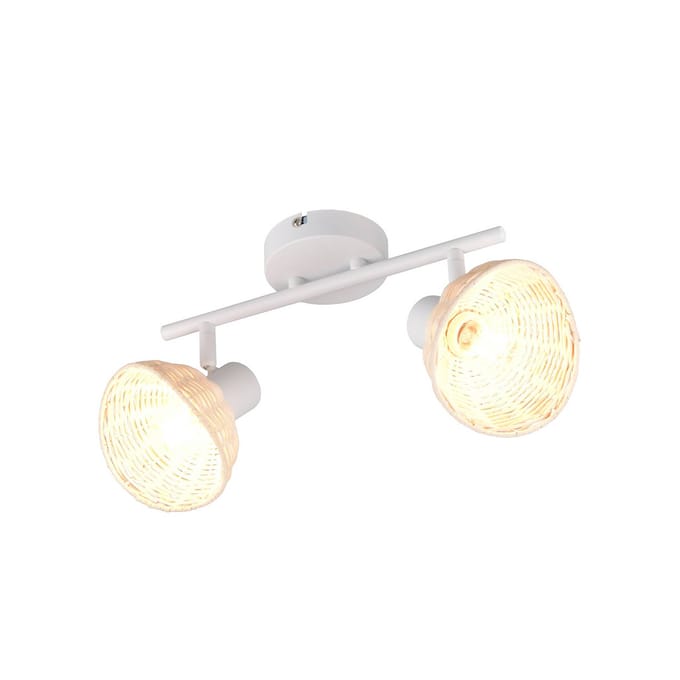 Reality Leuchten Plafondlamp Calvi, wit, rotan naturel, lengte 40 cm, 2-lamps.