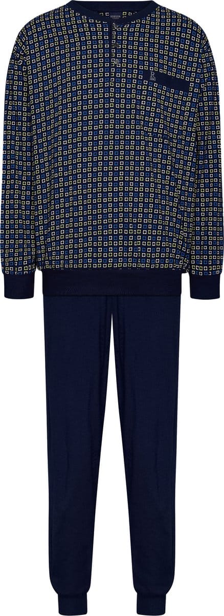 Robson Heren Pyjamaset - Squares - Blauw - Katoen - Maat 50