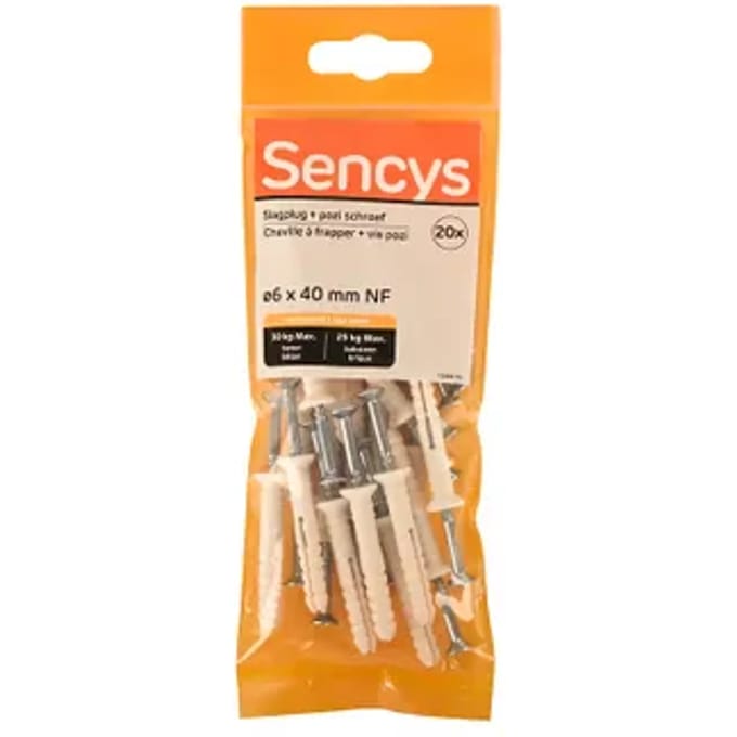 Sencys Slagplug Nylon - Diam. 6x40mm - 20 Stuks
