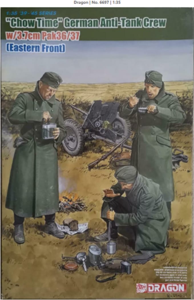 Dragon Modelbouwpakket Militaire voertuigen - 6697 Duitse Antitankkanonbemanning met 3,7 cm PaK 35/36 - Chow Time - Oostfront Plastic - 1:35 - Modelbouw
