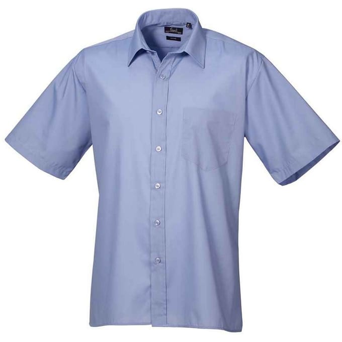 Premier Heren Poplin overhemd met korte mouwen (Middenblauw)