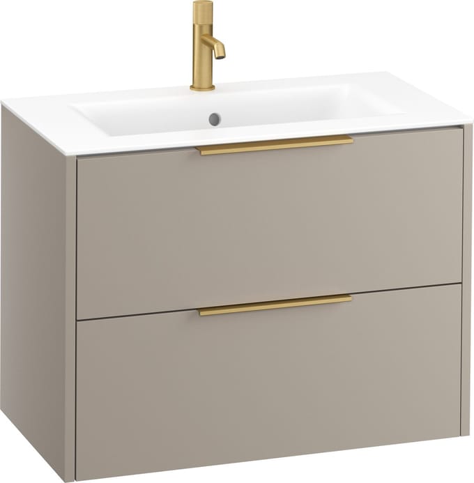 Saqu Lima badmeubel incl. mat witte keramische wastafel 80x46x61cm mat greige – messing greep