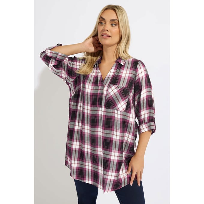 Yours Zwart & Roze Geruit Overhemd Size 48