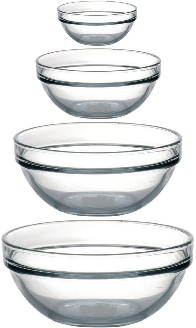 Luminarc Schaaltjes set - 12x stuks - 4 formaten 10-20-26-29 cm - glas - kommetjes