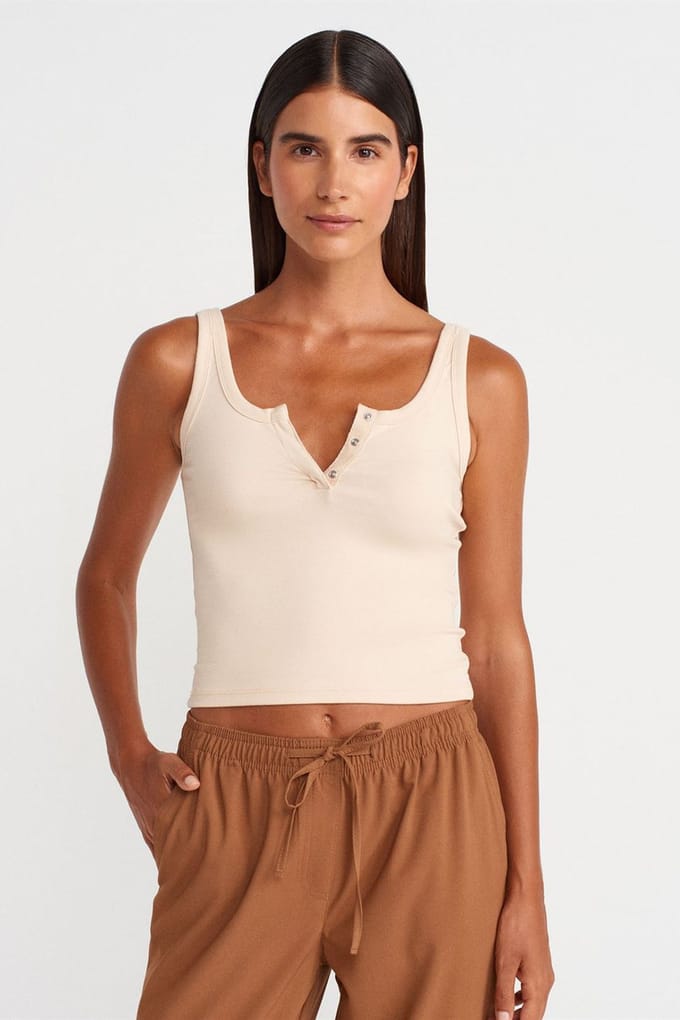 Geribde Cropped Cami Blouse