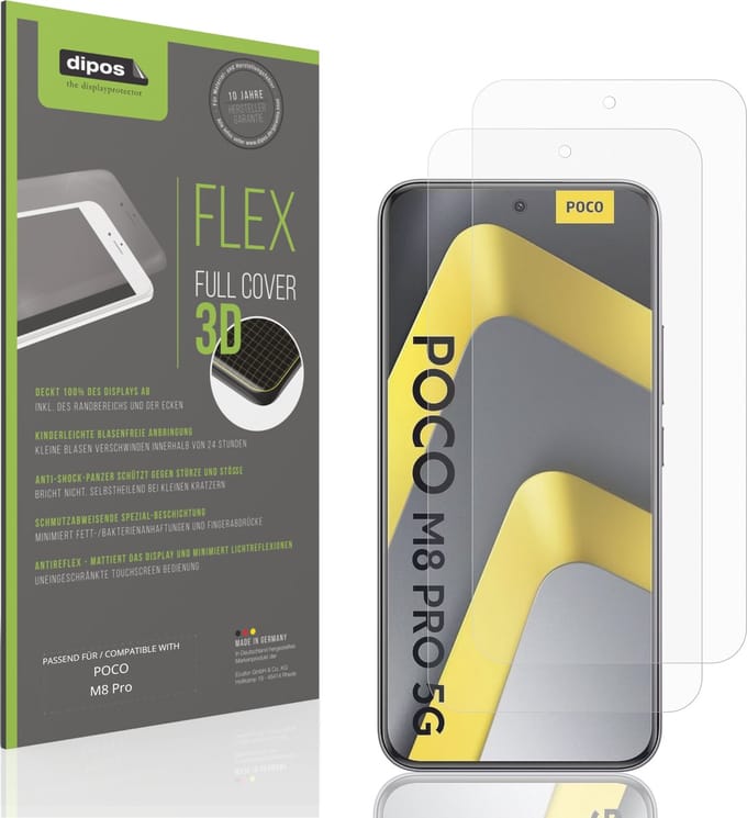 dipos FLEX – 2x Matte Screenprotector geschikt voor POCO M8 Pro | Volledige Schermbescherming | Case-Friendly