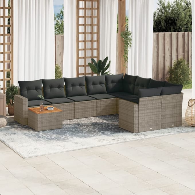 vidaXL - 10-delige - Loungeset - met - kussens - poly - rattan - grijs