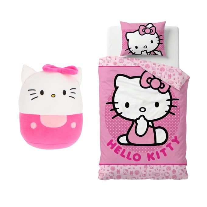 Hello Kitty Dekbedovertrek met squishy - 140 x 200 cm - Pluche knuffel