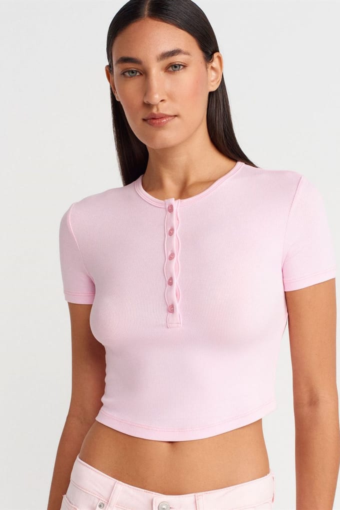 Slim Fit Cropped Blouse Met Knopen
