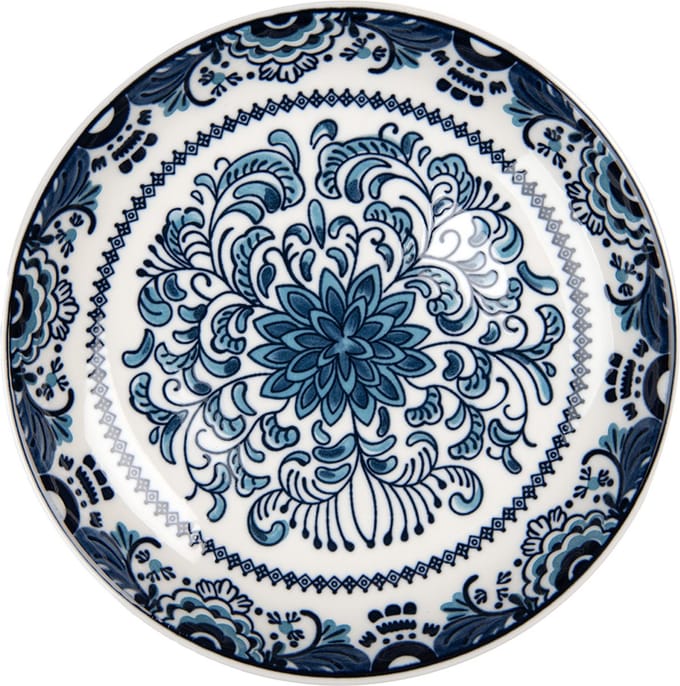 Clayre & Eef Ontbijtbord Ø 21x3 cm Wit Blauw Keramiek