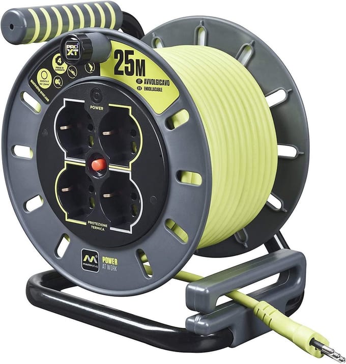 Kabelhaspel 25 m met 4 Stopcontacten en LED-Display