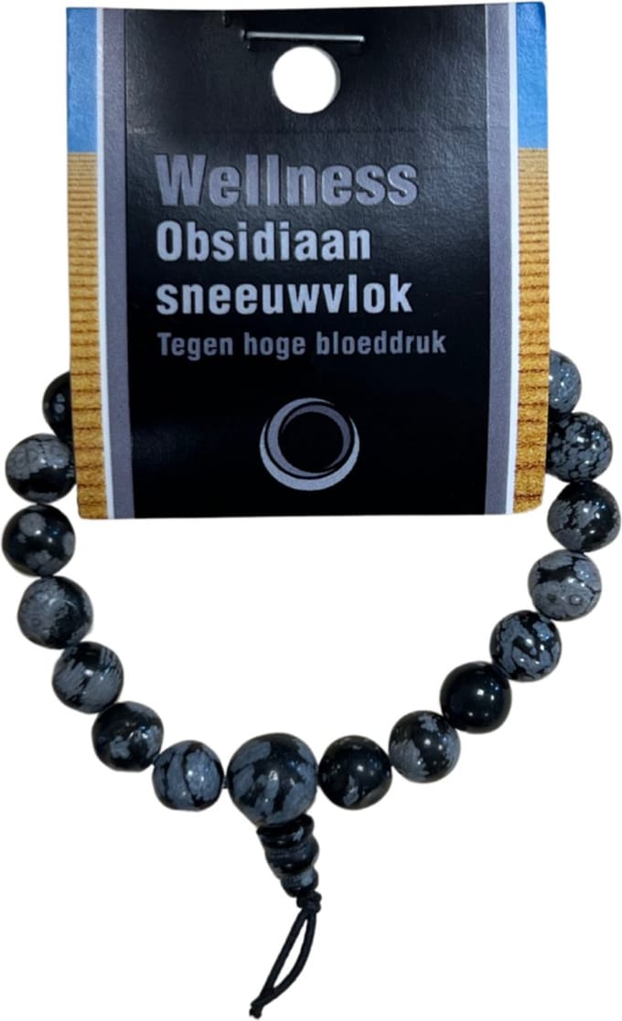 Obsidiaan sneeuwvlok powerbead armband + kaart