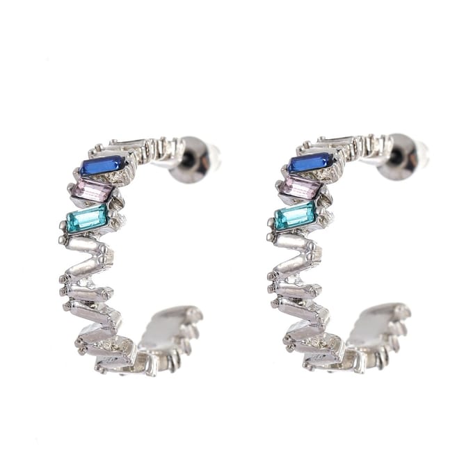 Emilie collection - oorringen - zilver - gekleurde steentjes - zigzag